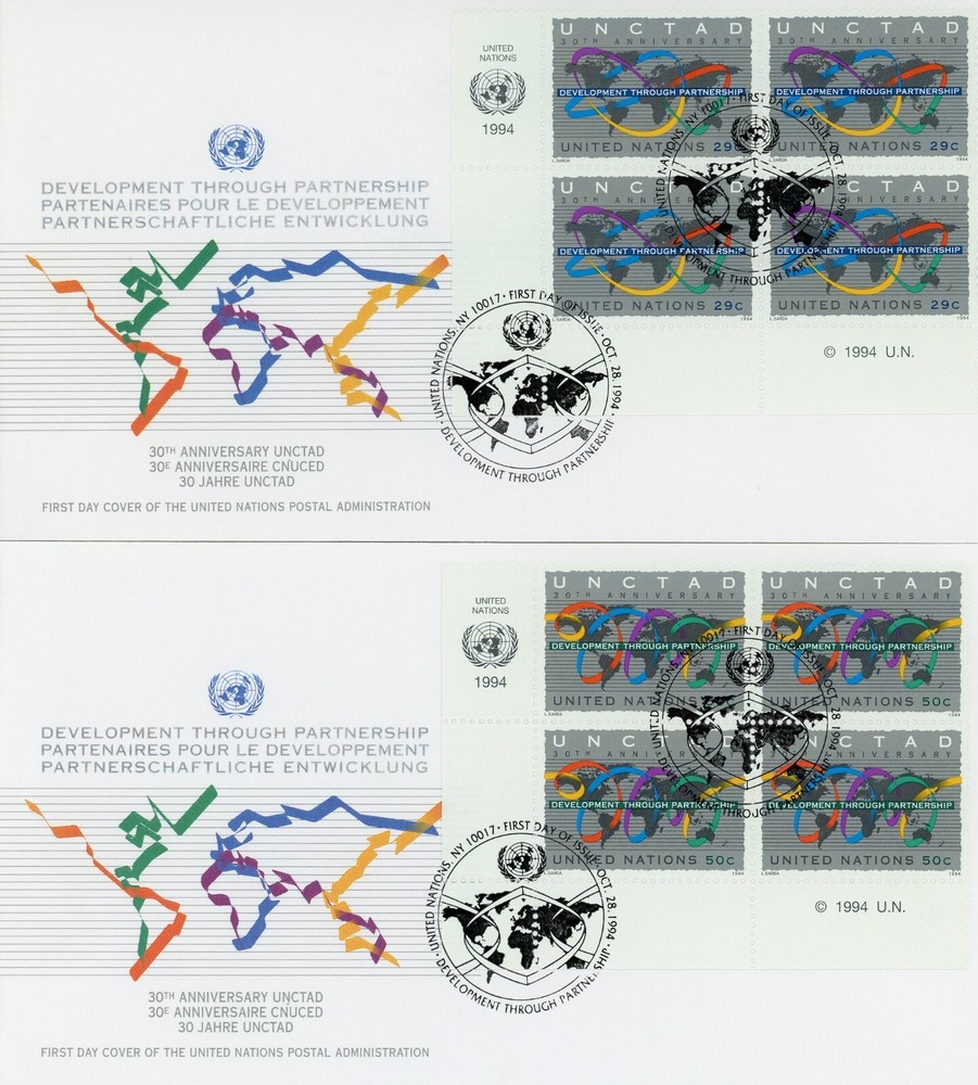 United Nations 653-654 FDC Development through Partnership MI4 Block