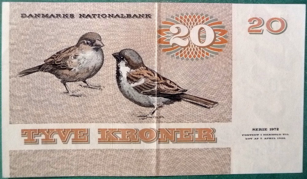 DENMARK 20 KRONER NOTE FROM 1988, P49 h