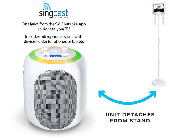 SINGING MACHINE SINGCAST ULTIMATE KARAOKE SYSTEM W/ MICROPHONES, WHITE