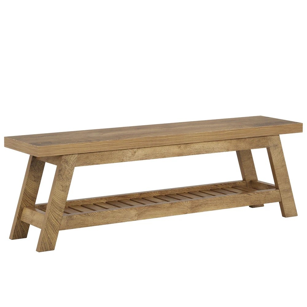 Stylish Wooden Bench Solid Bench Built-in Shoe Storage Shelf Display Spot