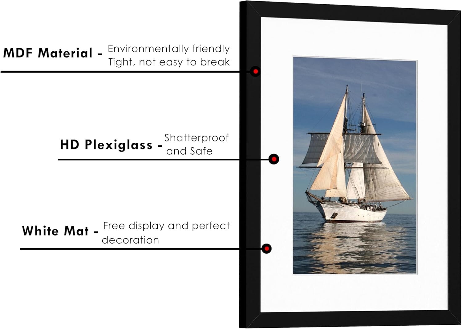 12x16 Picture Frame Black, Display Pictures 8.5x11 with Mat or 12x16 Without Mat