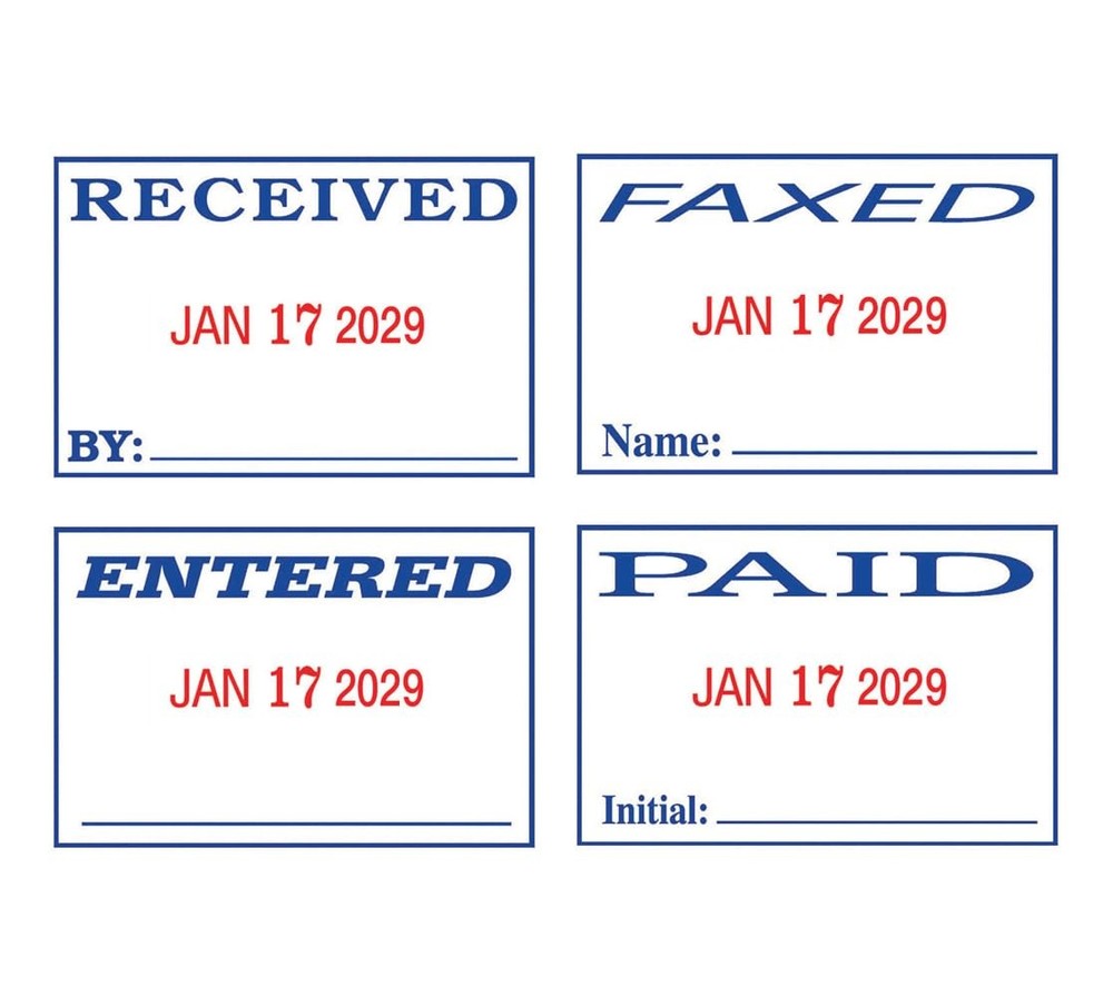 ® Self-Inking Date and 4 Phrase Stamp, Blue/Red