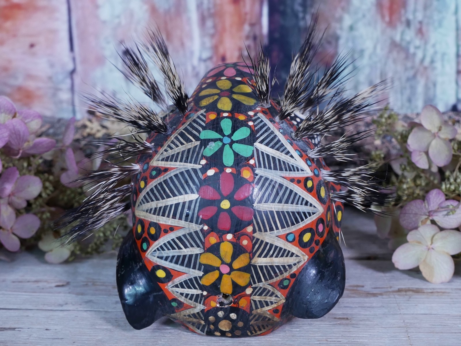 Leopard Jaguar Mask Wood & Boar Hair Whiskers Handmade Nahua Mexican Folk Art Sm