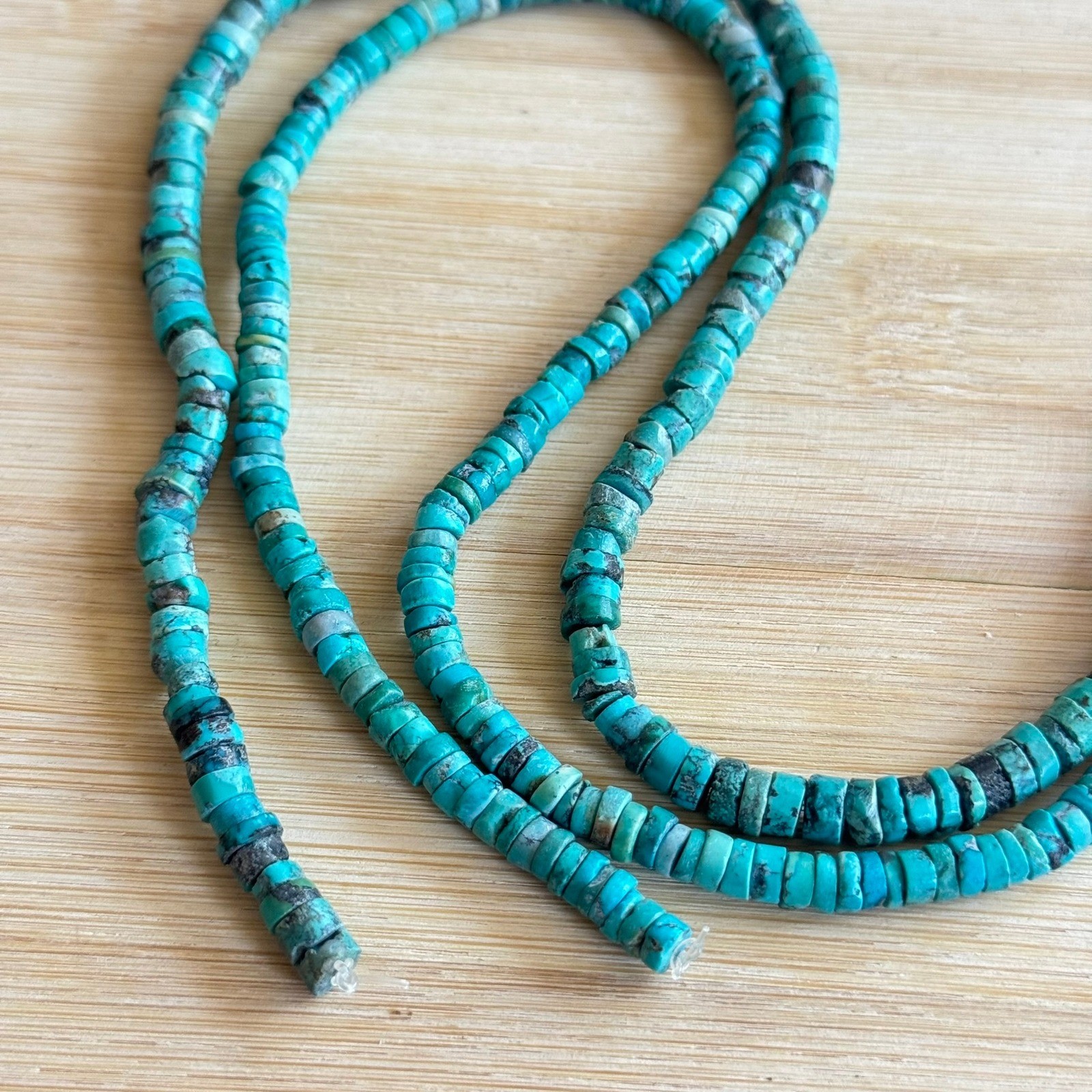 VTG Genuine Blue Turquoise Loose beads Heishi 2 strands Lot 15" 35g 5mm Natural