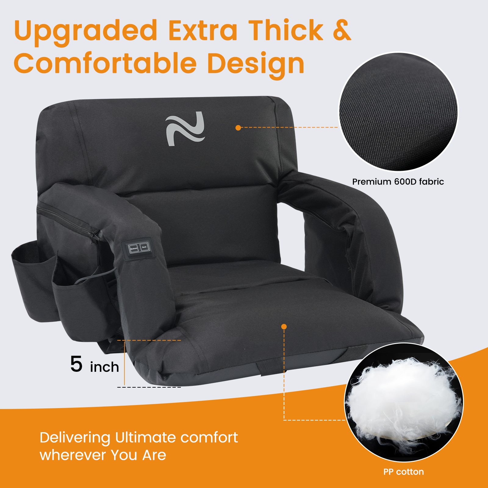 NAIZEA Heated Stadium Seat with Back Support, Sofa Style 5" Thick Bleacher Chair