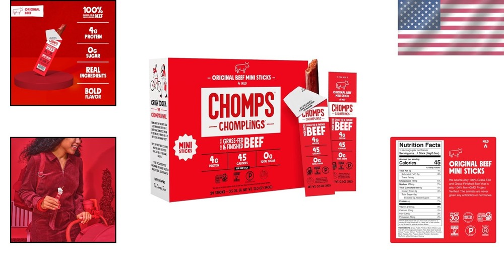Guilt-Free Snacking: 24-Pack Grass-Fed Beef Jerky Sticks 0.5oz