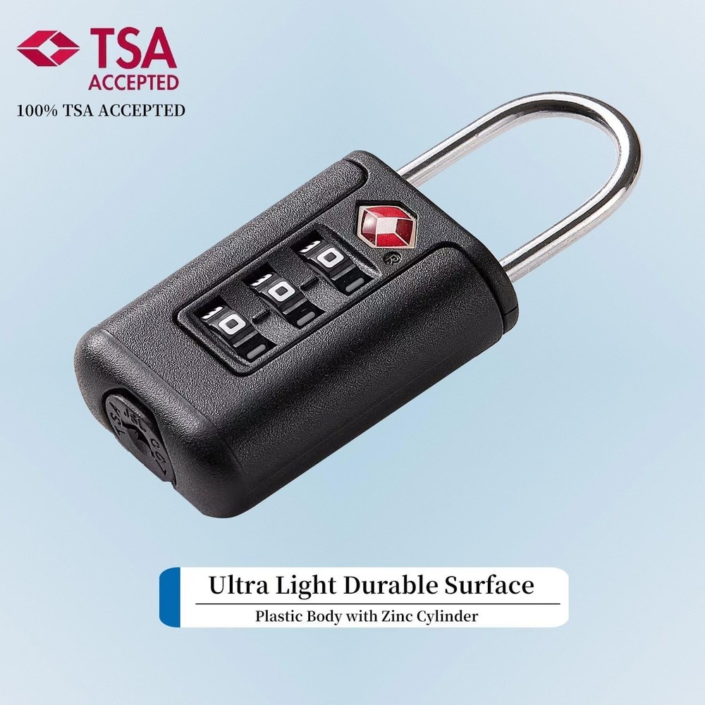 TSA Approved Luggage Locks - Combo Locks with Code (Black) Black