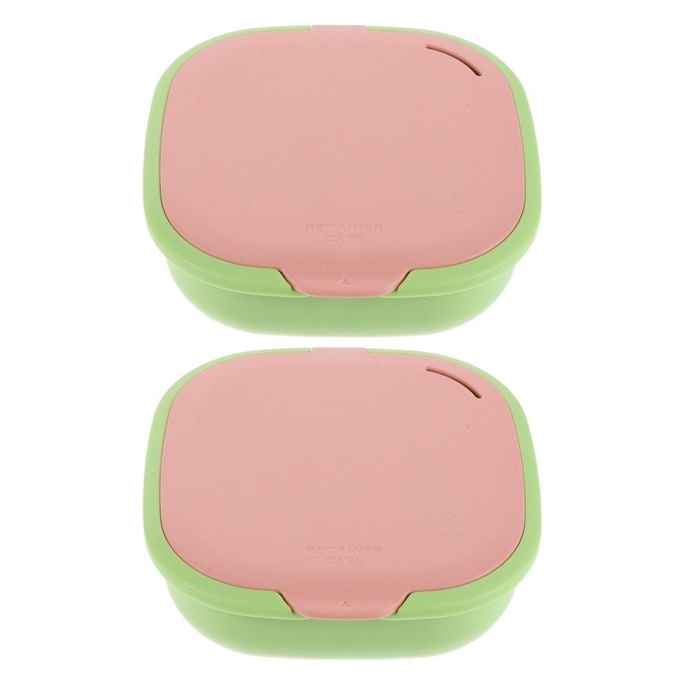 2 Pcs Compact Denture Case Cute Slim Retainer Aligner with Mirror
