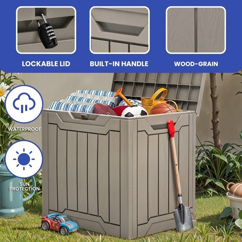 Waterproof Resin Outdoor Storage Box Lockable Easy Assembly Organizer Deck Box