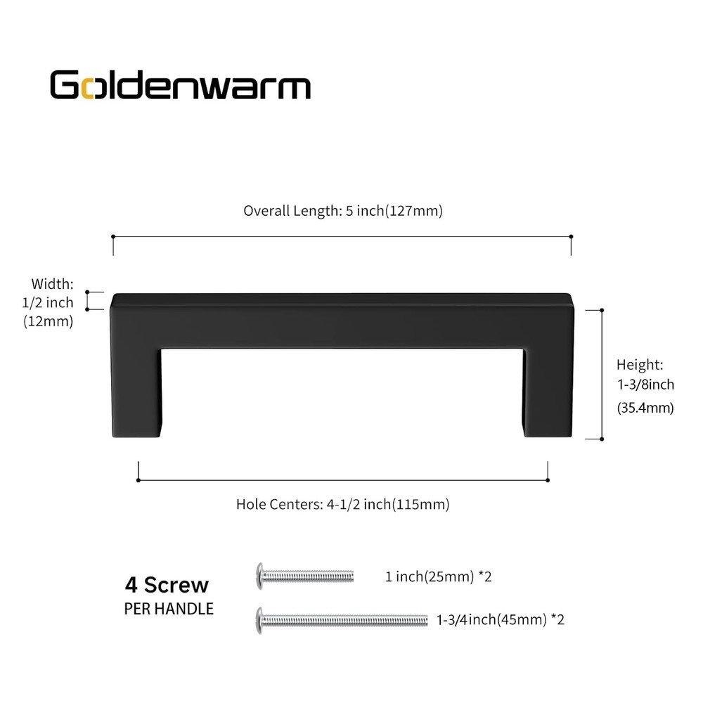 5 Pack Black Cabinet Pulls 4-1/2in Drawer Pulls Modern Kitchen Cabinet Handle...