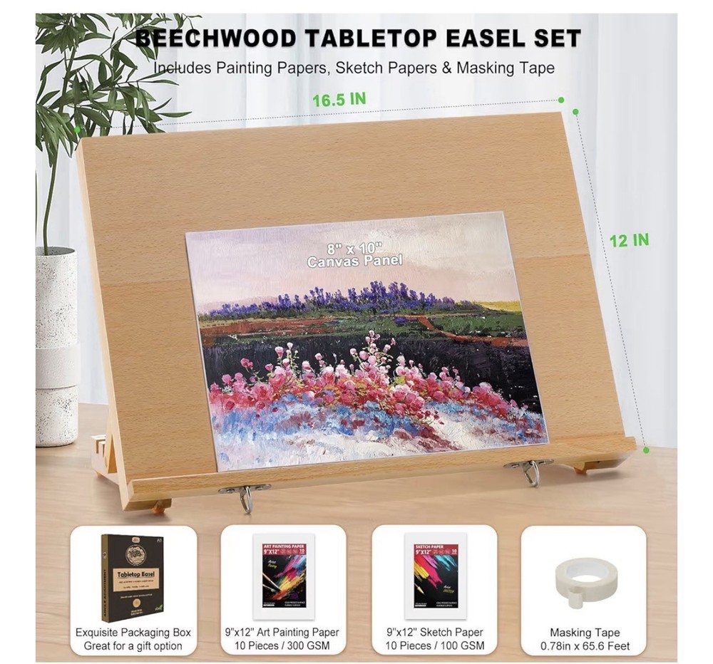 Tabletop Easel Drawing Sketch Board Adjustable Portable Drafting Beech 16.5”