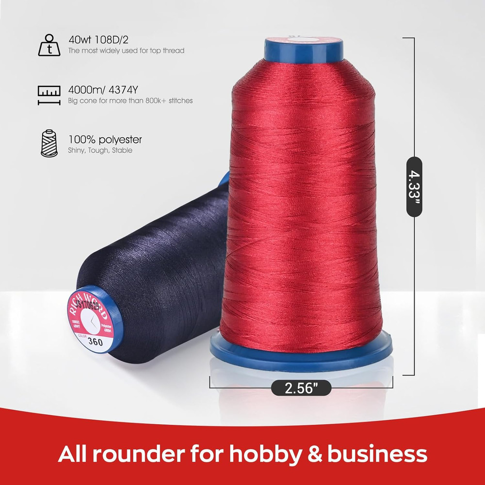 Richword 60 Colors 40WT (108D/2) Polyester Thread Kit+Prewound Bobbins, Plastic