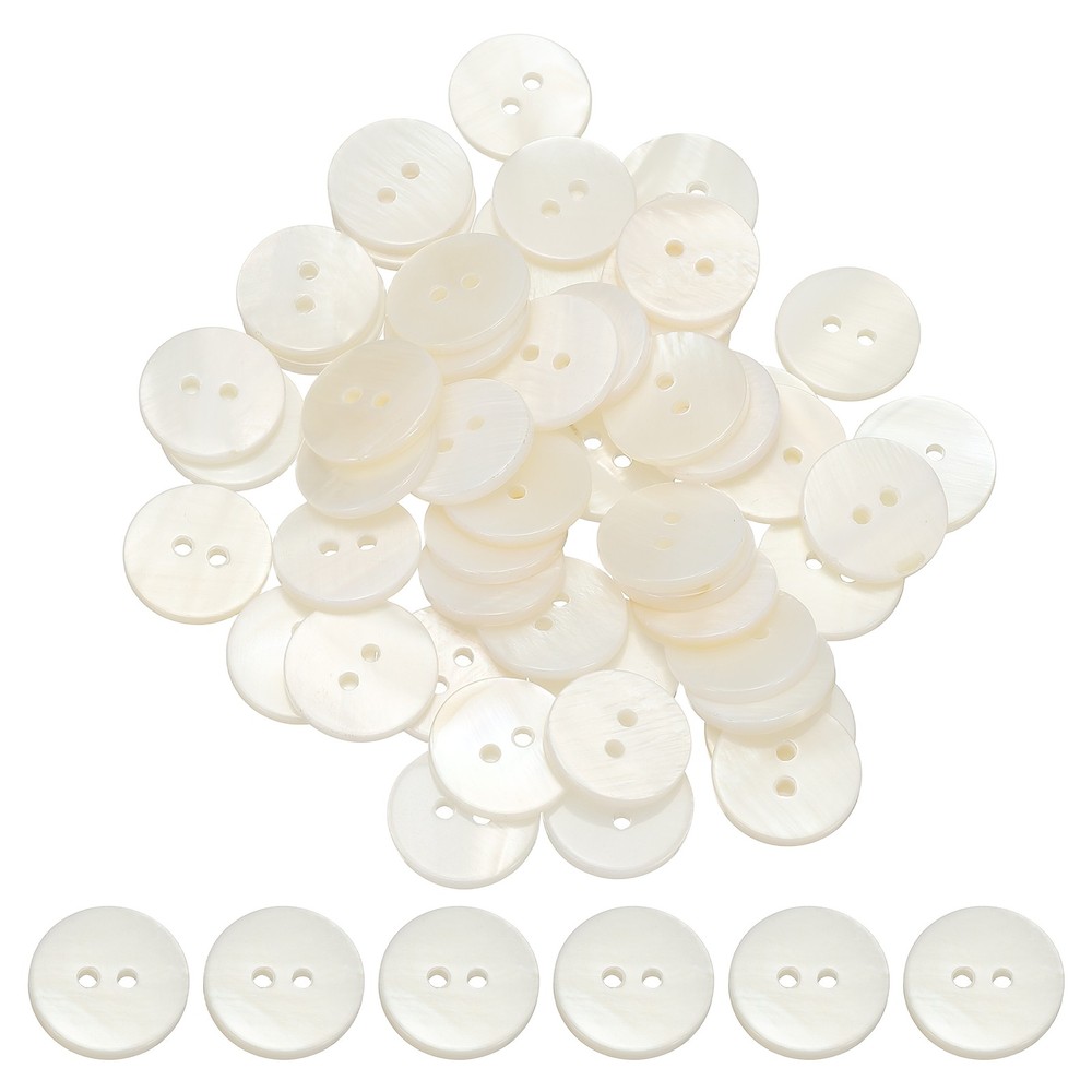 Natural Shell Button 2 Hole Shell Round Sewing Buttons 15 mm & 50 Pack & White