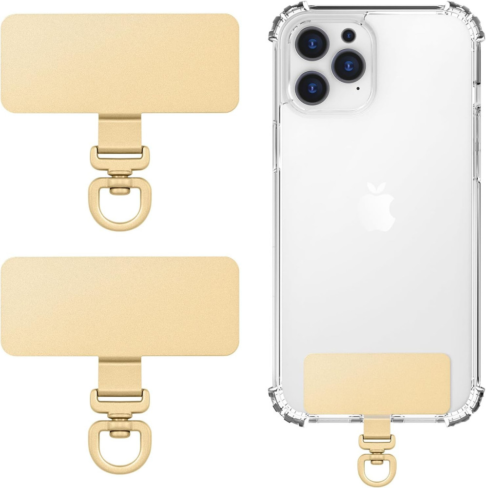 2 Pack Metal Phone Tether Tabs, Rotatable 360° Phone Lanyard Patch, Rectangle Te
