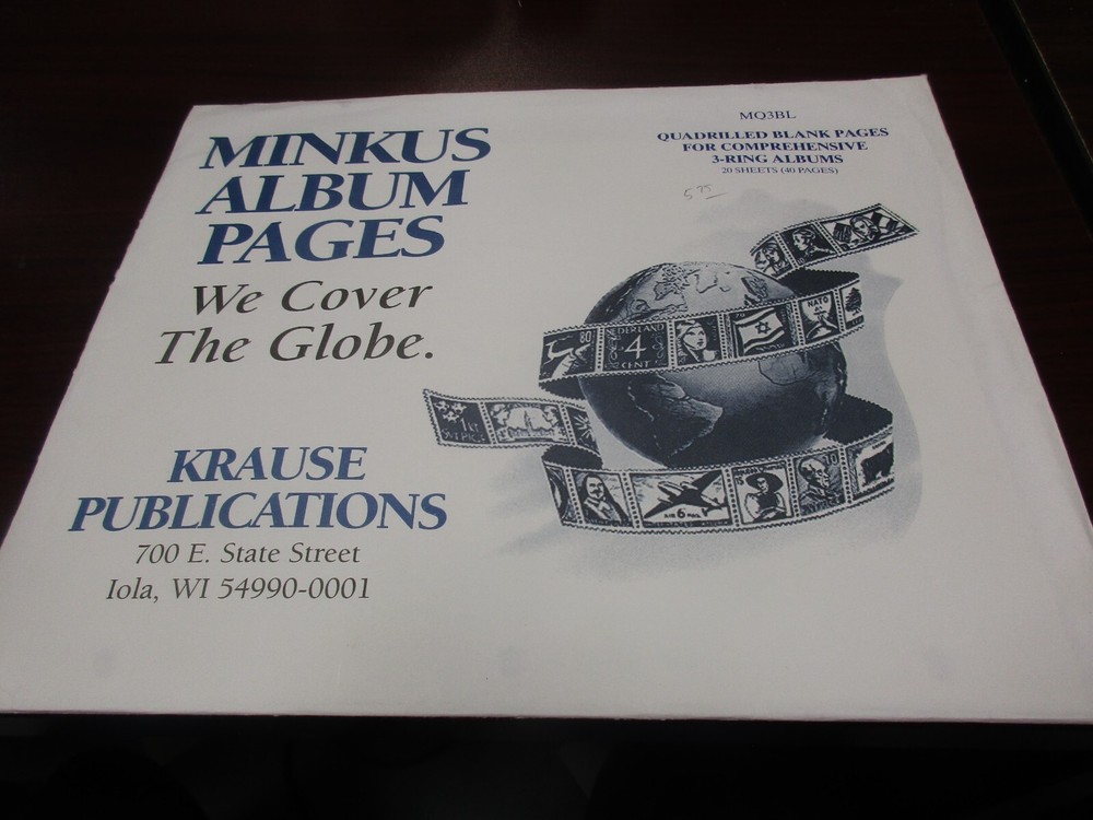 "MINKUS" STAMP PAGES #MQ3BL QUADRILLED BLANK PAGES    W/FREE SHP.