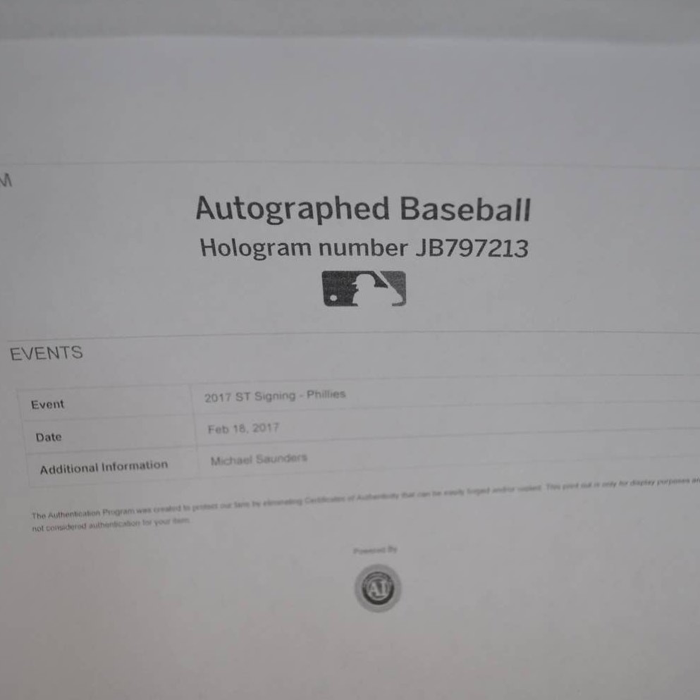 Michael Saunders Autographed Baseball MLB Authenticated JB797213