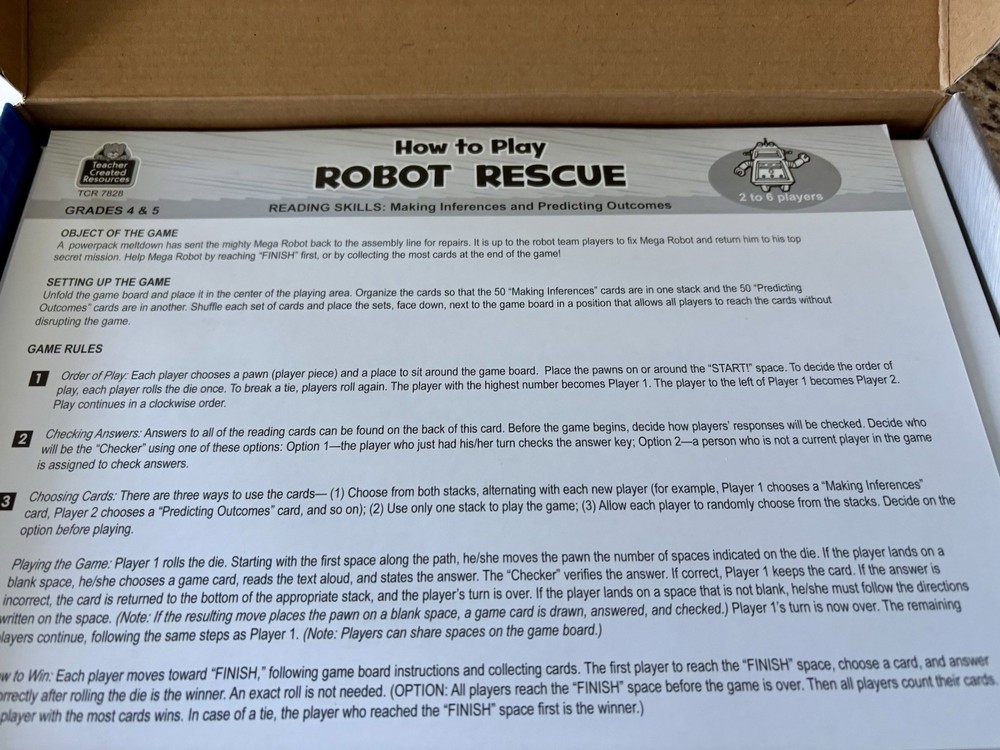 Robot Rescue Reading Comprehension Game Making Inferences Predicting Outcomes