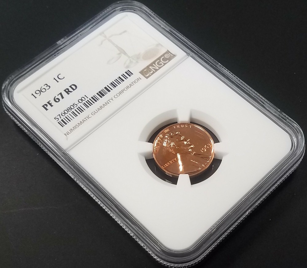 1963 Proof Lincoln Cent certified PF 67 RD by NGC!