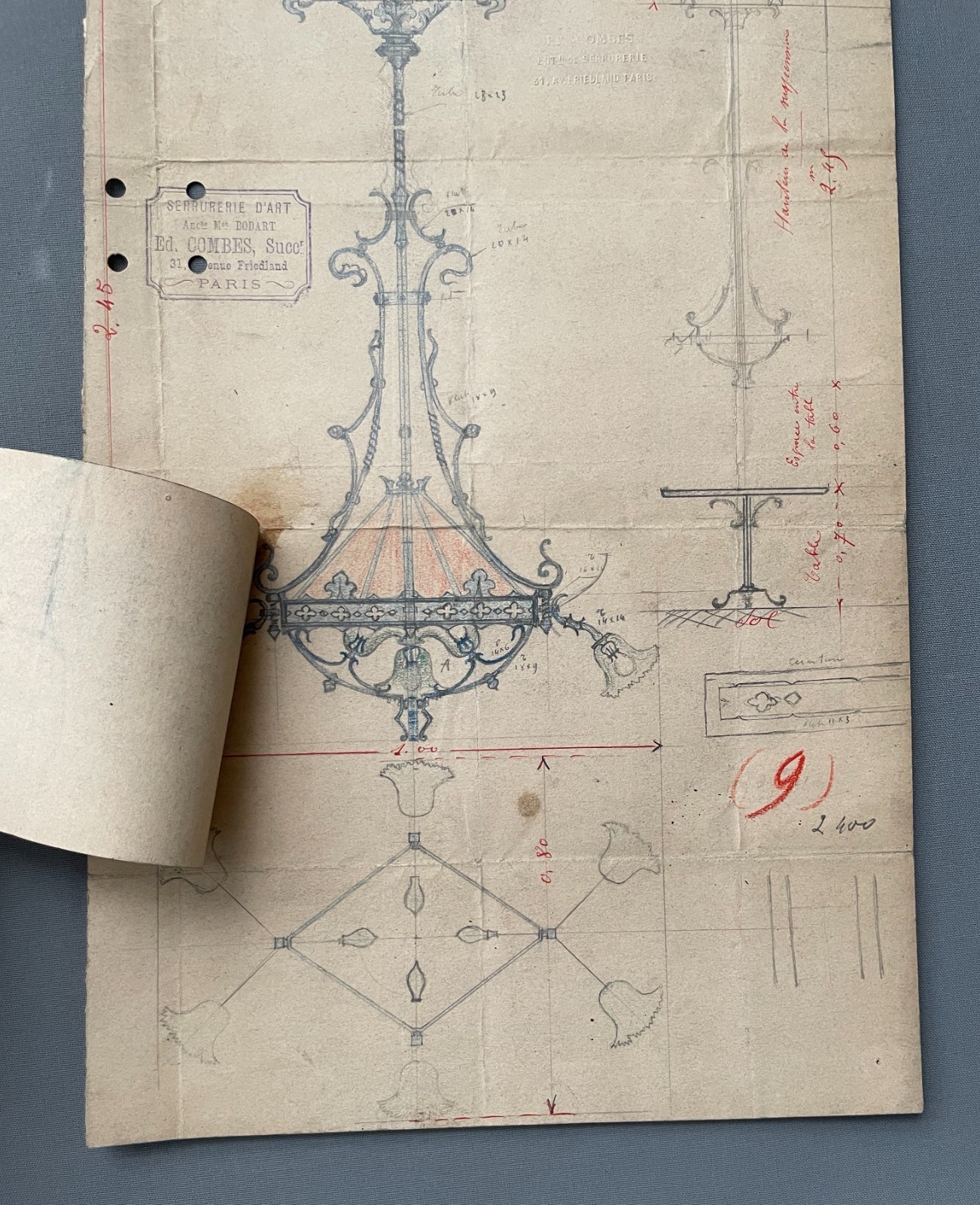 Drawing, design for a light fixture, chandelier, early 20th century