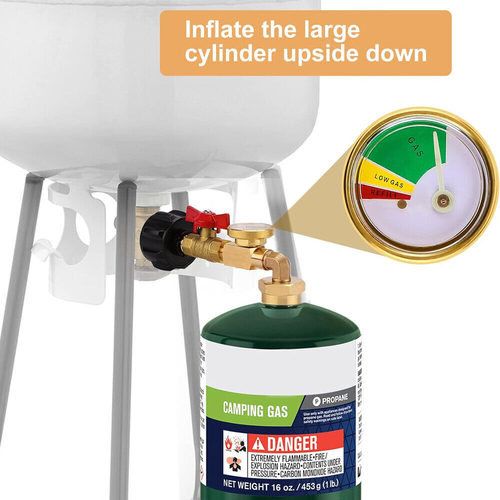 Propane Refill Adapter 20lb to 1lb, 90° Design, Quick & Smooth Refilling