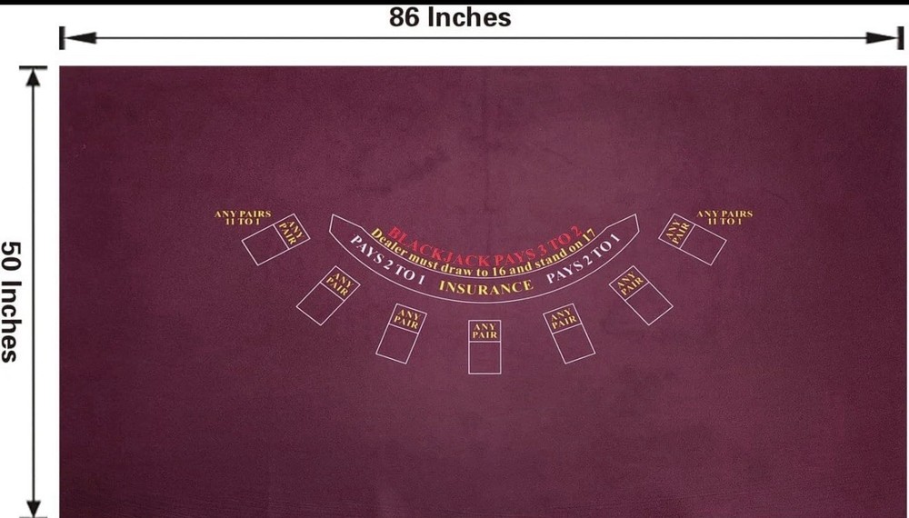 Rectangular 86'' X 50" Blackjack Tabletop Casino Felt Professional Grade Mat