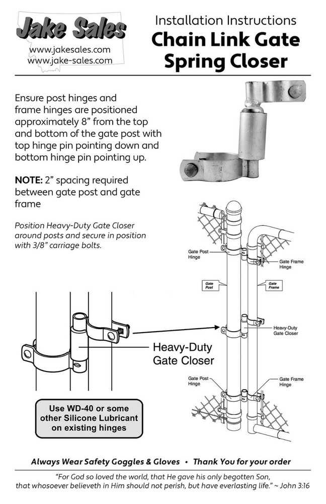Chain link Gate Spring Closer - Self Closing Gate Spring Closer - Includes Bolts