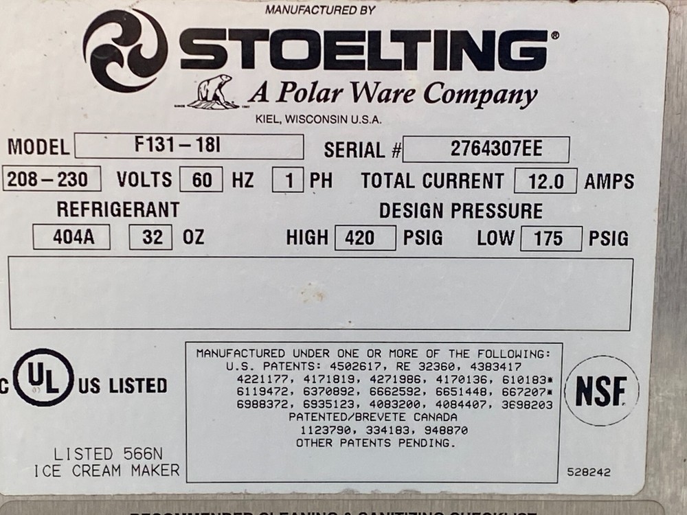 Stoelting Soft Serve machine Water cooled 220 power