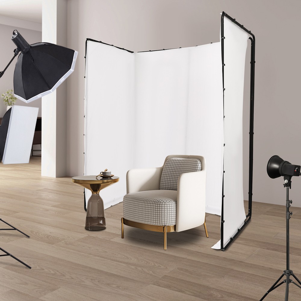 Photography Backdrop Stand With White Cloth Kit For Studio Use