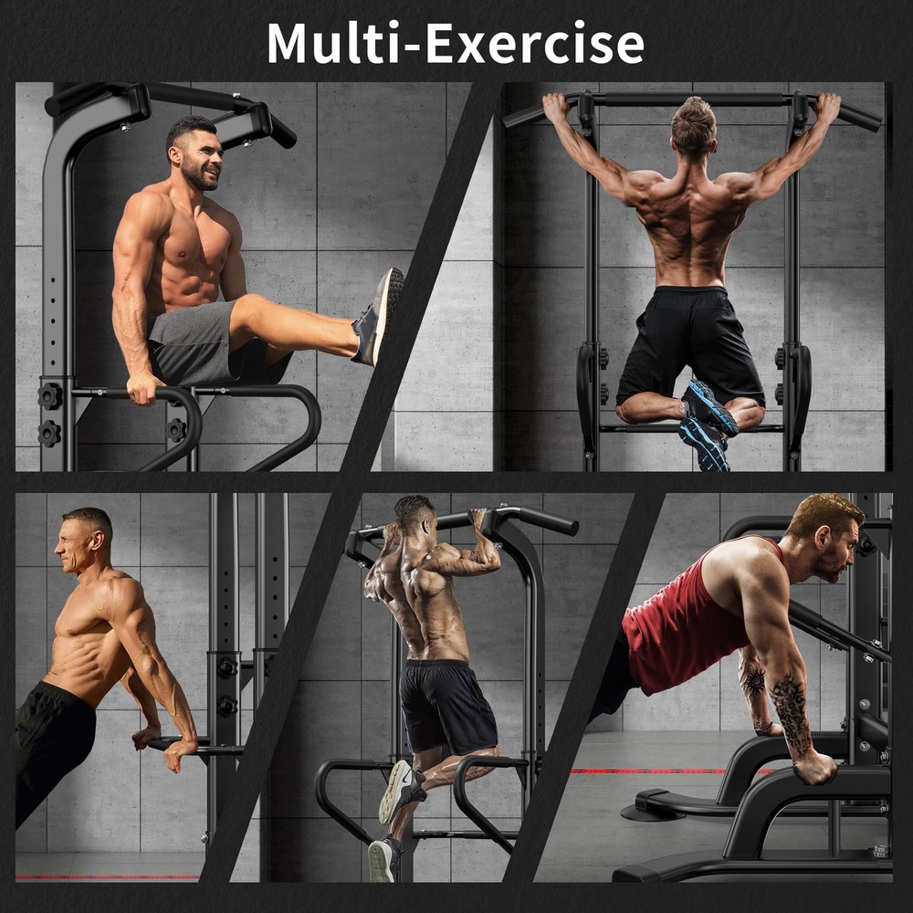 Power Tower 11 Height Adjustable Pull Up Bar and Dip Station Multi-Function S...