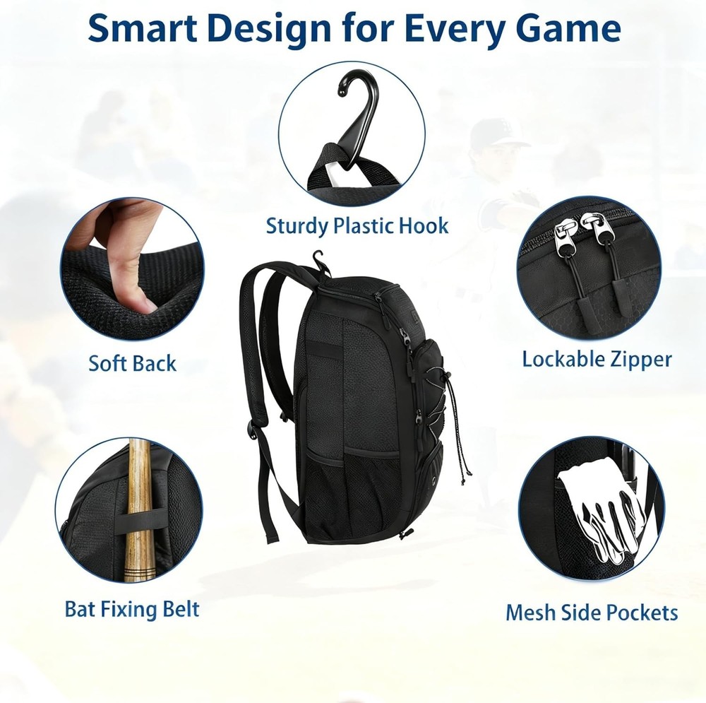Lightweight Baseball Backpack with Shoe Compartment - 29L Accommodating Design