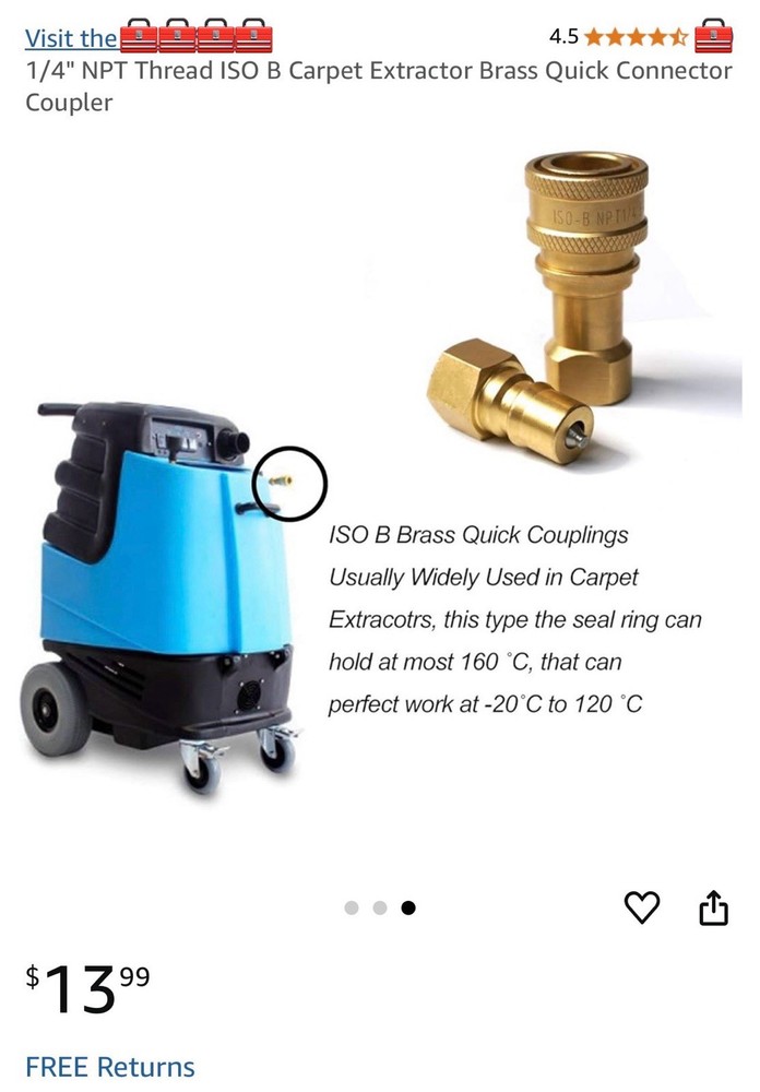 1/4" NPT Thread ISO B Carpet Extractor Brass Quick Connector Coupler