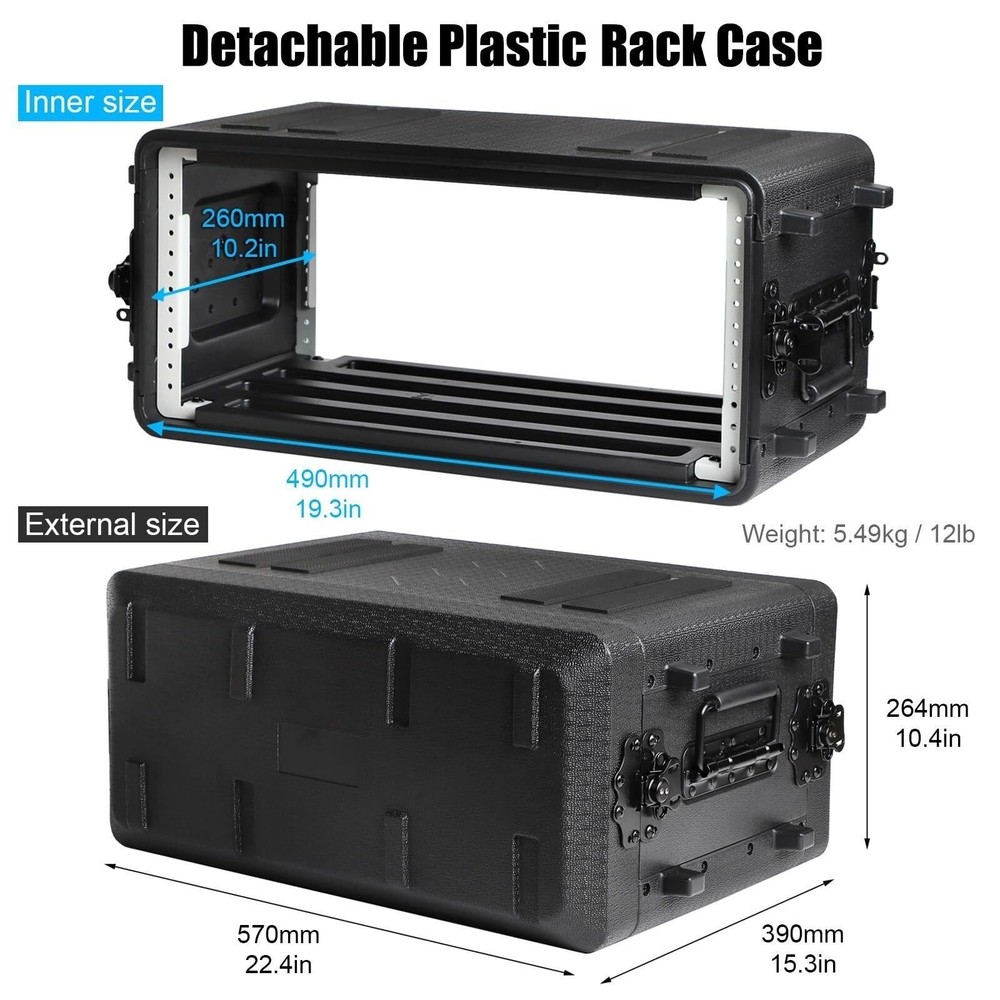 4U Rack Case 11" Depth, 19" Rackmount Flight Case with Microphone Compartments