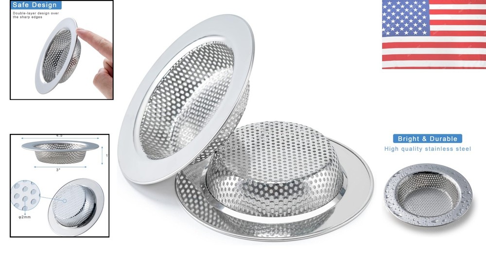 Effortless 4.5" Rustproof Sink Strainers - 2 Pcs with Double-Layer Design