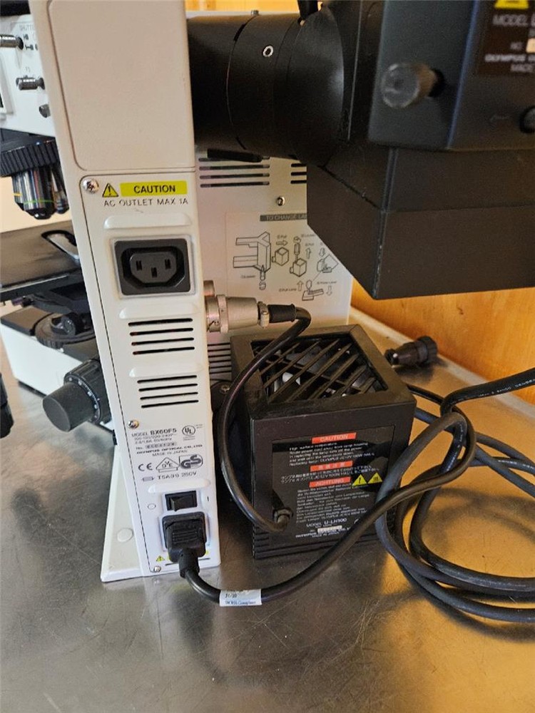 OLYMPUS BX60F5 BX60 TRINOCULAR FLUORESCENCE MICROSCOPE W/ 5 UPLANFL OBJECTIVES