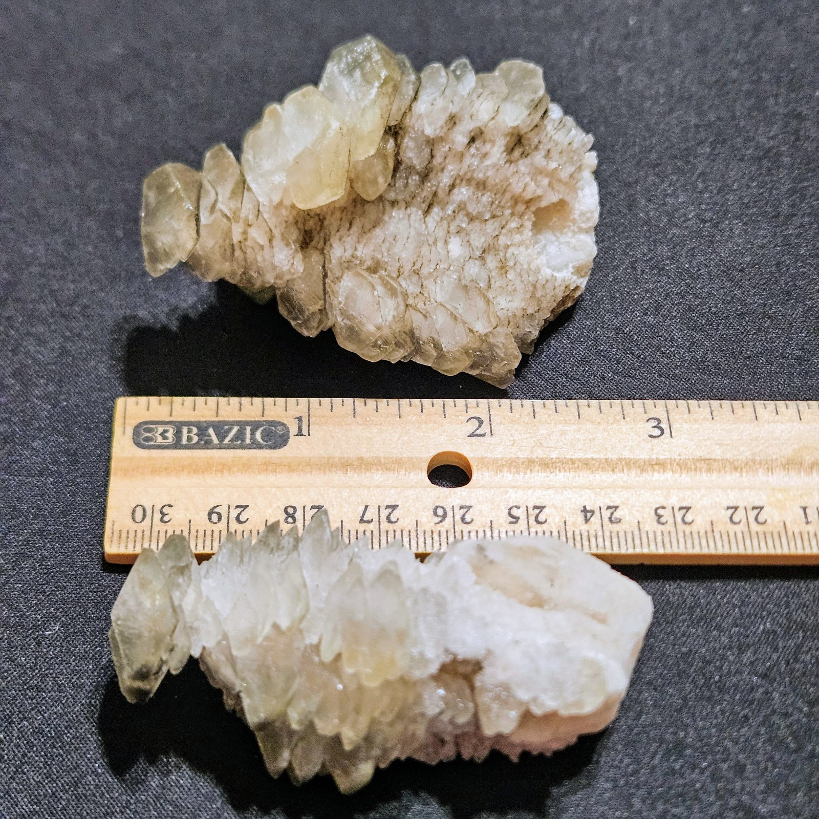 Lot Of 2 Pagoda Calcite Crystals, Step Stones With Hematite, UV Fluorescent
