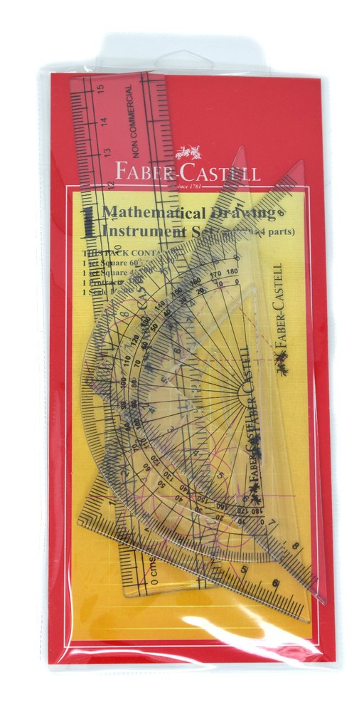 Faber Castell Math Drawing Instrument Set Protractor, 2 Set Square, Cm Ruler