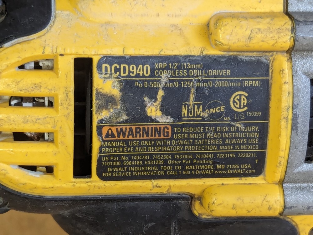 Dewalt 18V XRP 1/2" Cordless Drill/Driver - DCD940 - Tool Only
