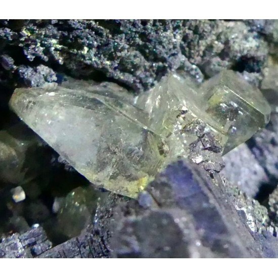 KB: NICE! FL. SW & LW LIGHT YELLOW/WHITE ANGLESITE CRYSTALS SOLID GALENA MATRIX