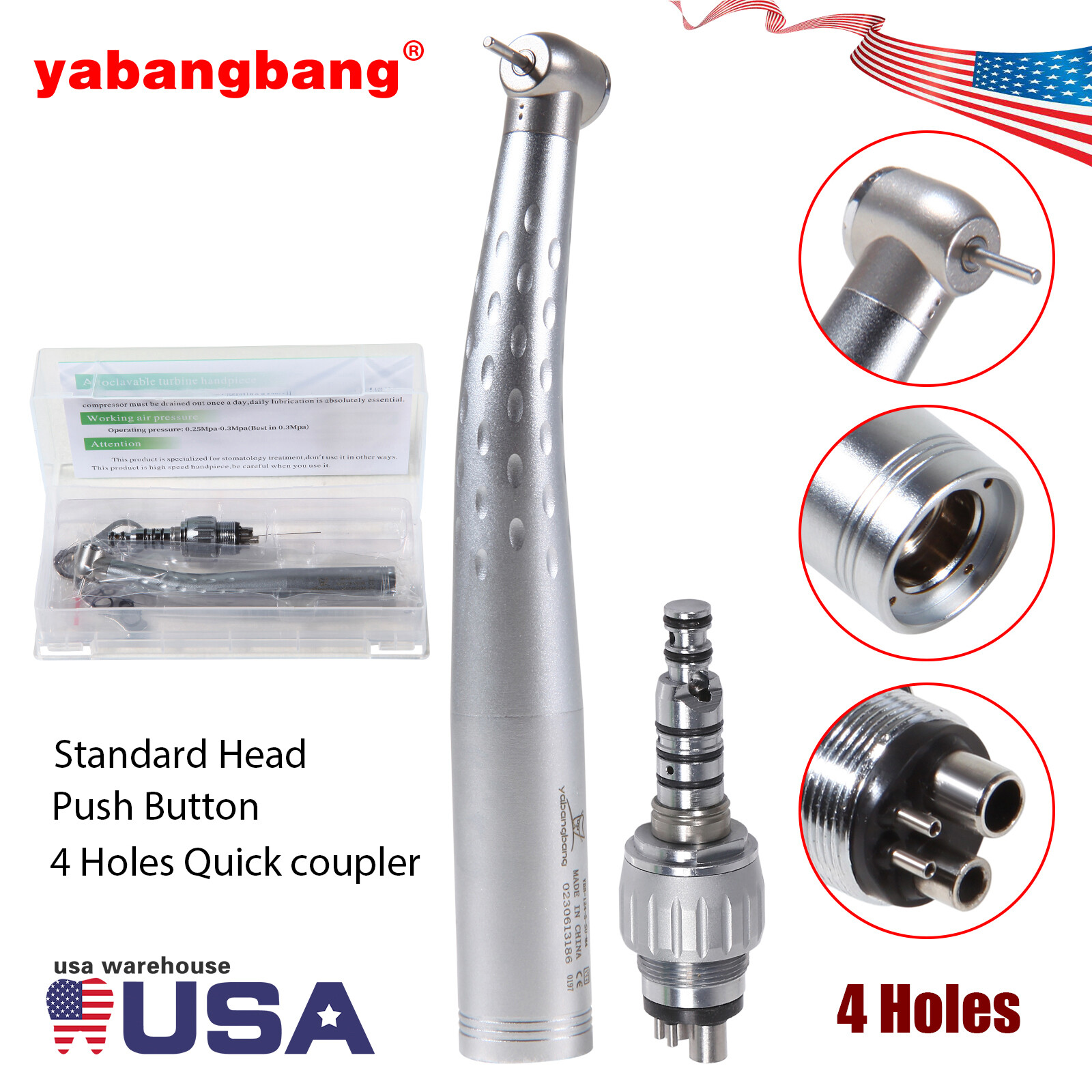 Kavo Style Dental High Speed Handpiece with 4 Hole Quick Coupler Coupling USA