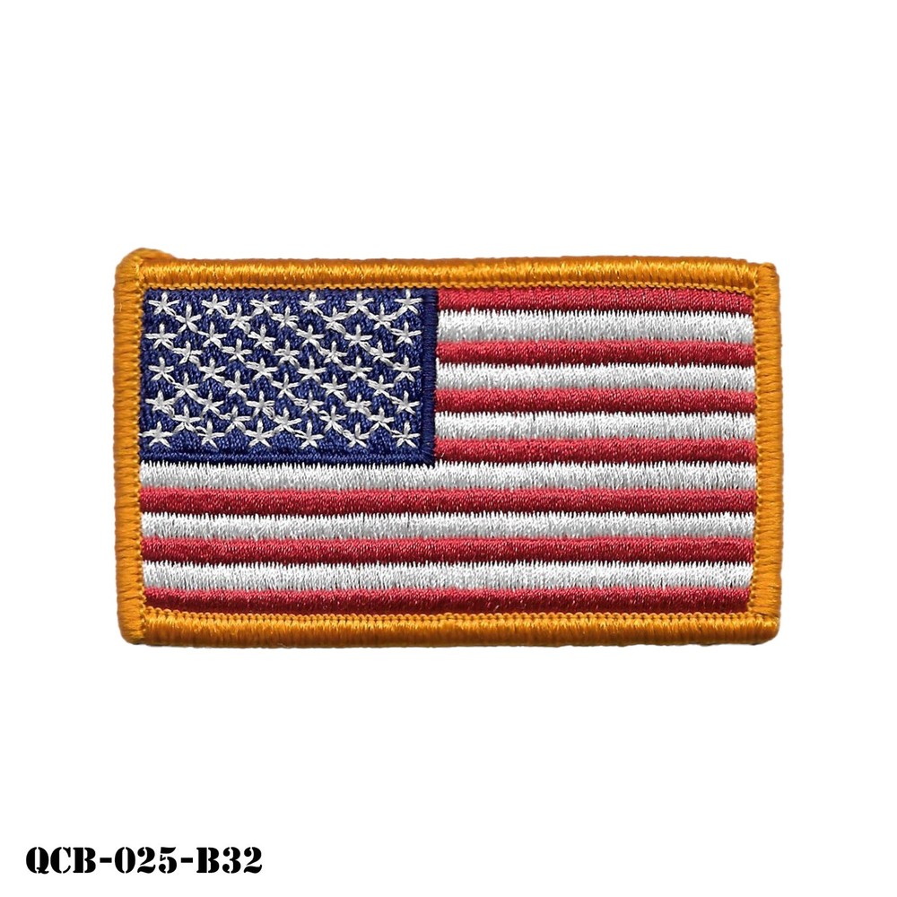 American Flag Hook Back Patch ~ Left Side ~ Yellow Border ~ 50 Star Flag
