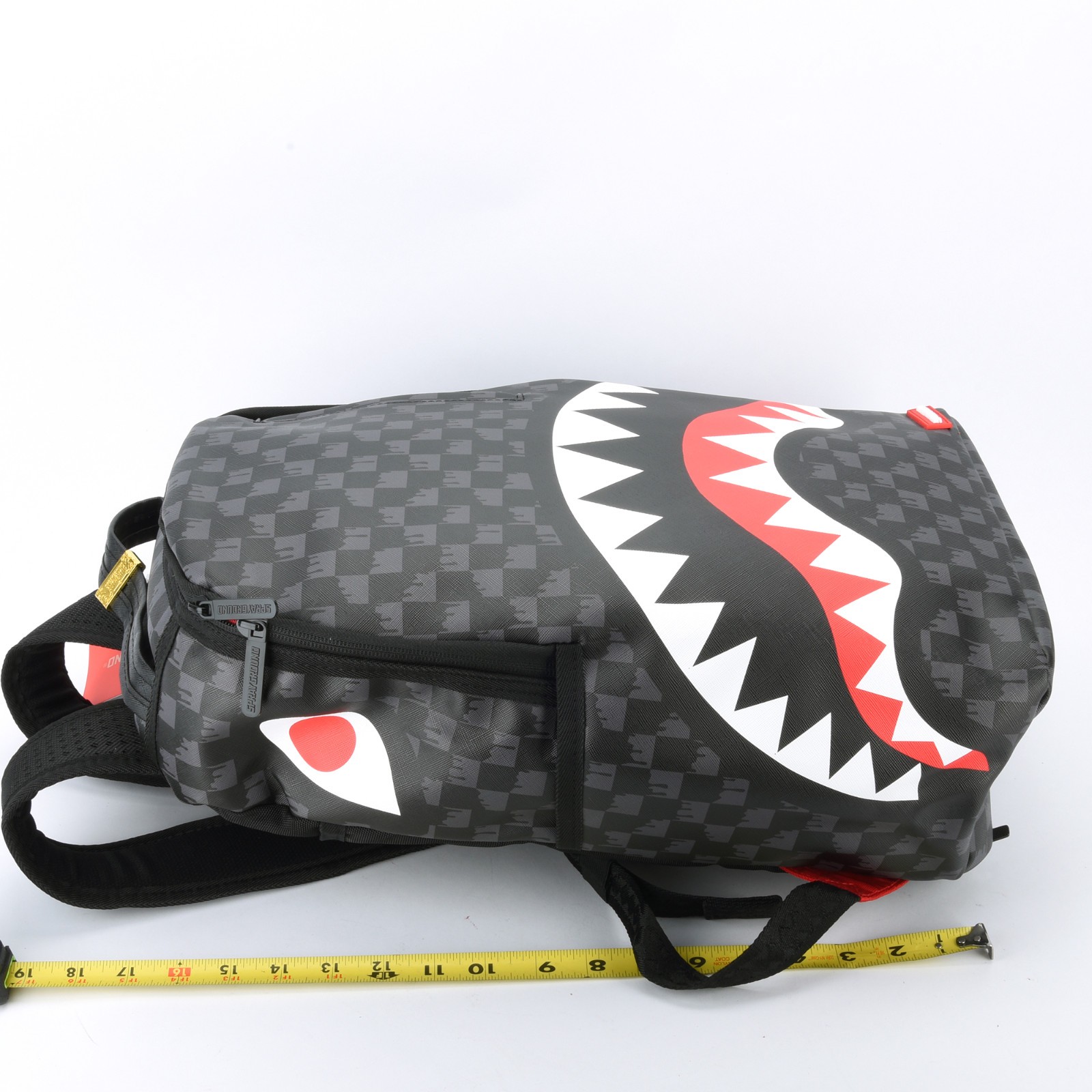 Sprayground Shark Drip Checkerboard Leather Bag Backpack Unisex Black Gray Plaid