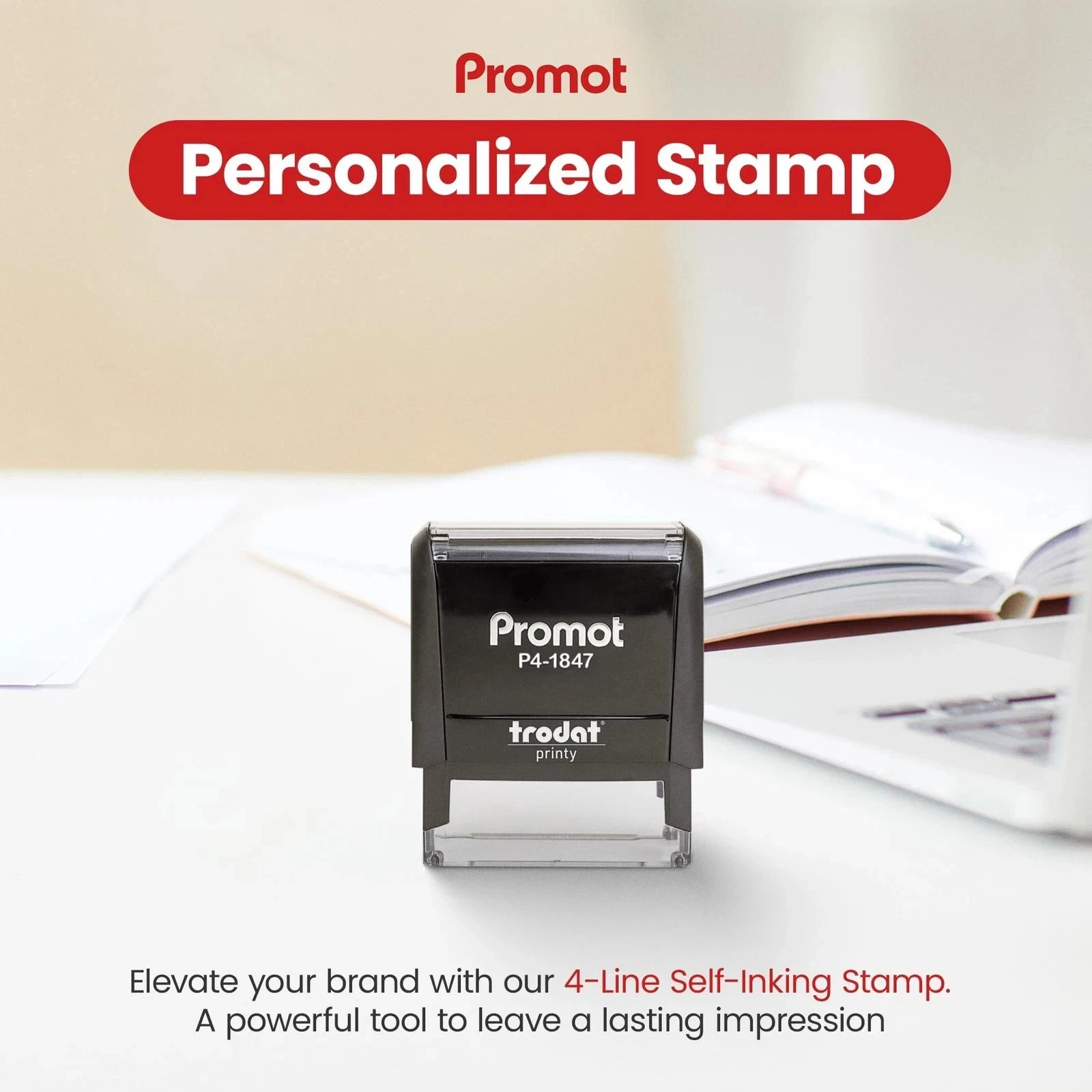 self inking custom stamp - up to 4 lines of personalized text, customized add...