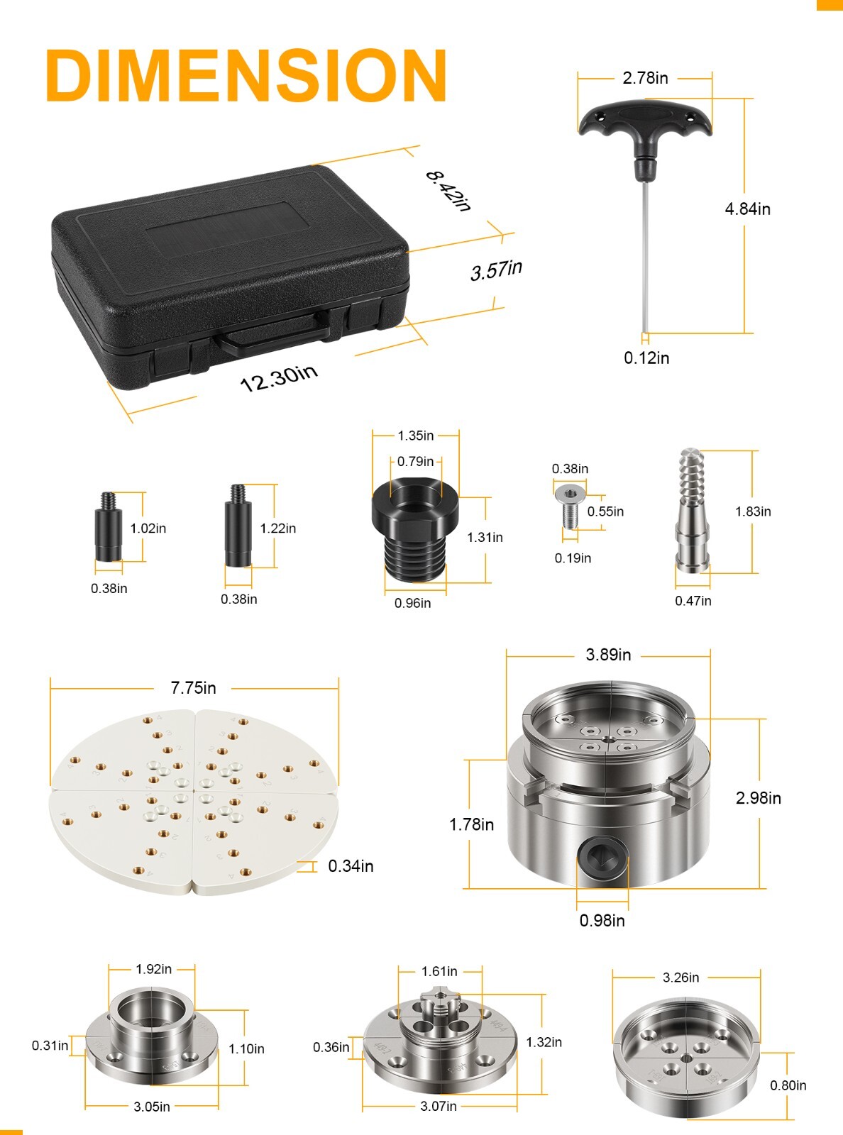 4 Inch Wood Lathe Chuck Set 1" x 8 tpi, Self Centering 4 Jaw Wood Turning Chuck