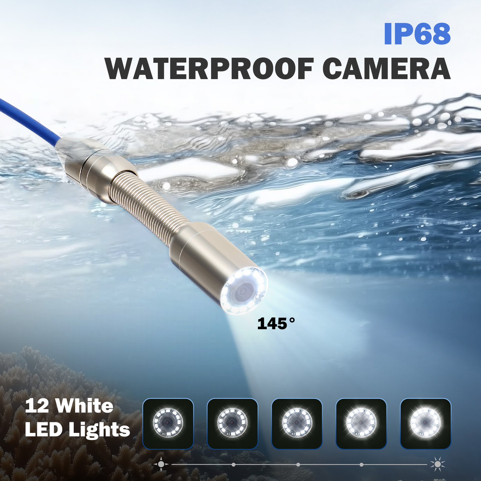 9" Self-Leveling Sewer Camera 32GB w. Locator 164ft /50m Digital Length Counter