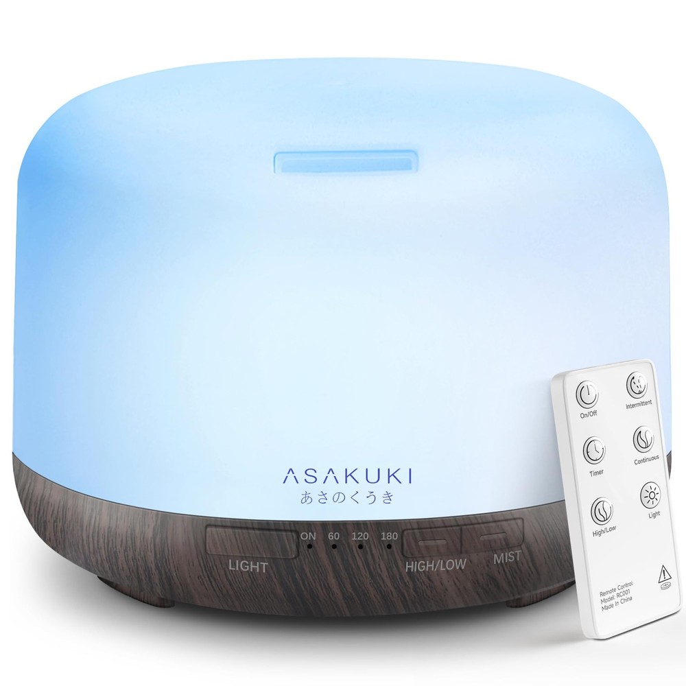 ASAKUKI Essential Oil Diffuser for Home, 500ML 2 Piece Set, Brown