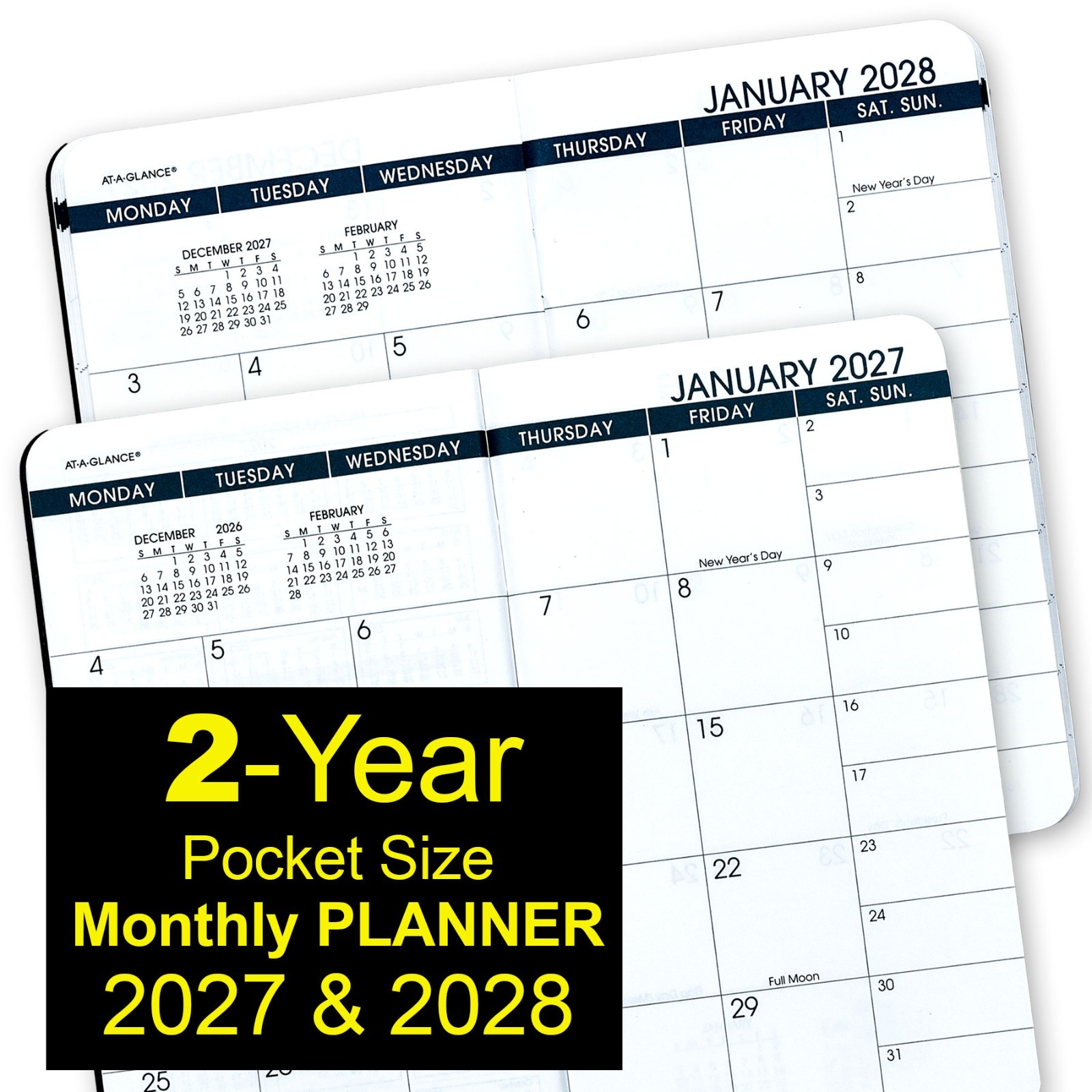 2027 & 2028 At-A-Glance 70-024-05 Two Year Monthly Planner, 3-1/2 x 6"