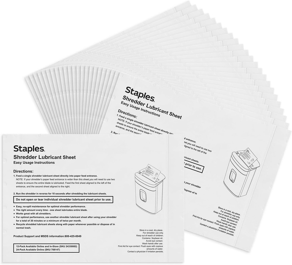 Shredder Lubricant Lubricating Sheets 24/Pk