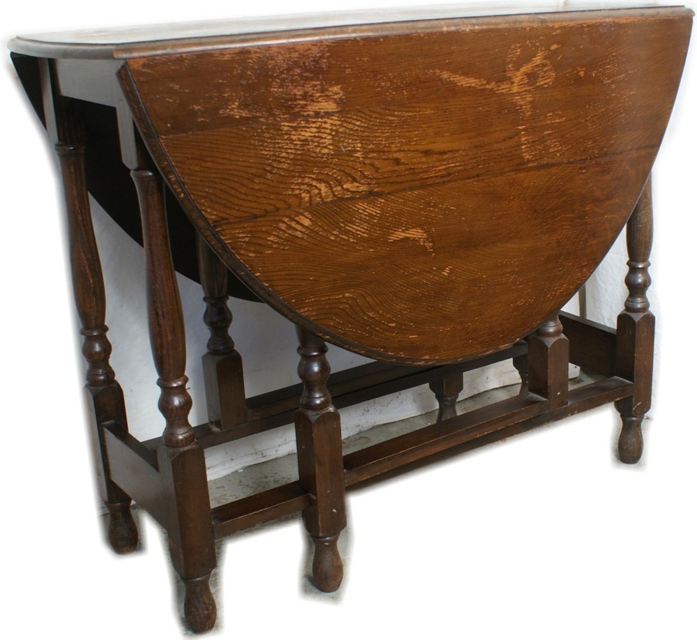 Solid British Tiger Oak Shabby Antique Drop Leaf Gate Leg Table England