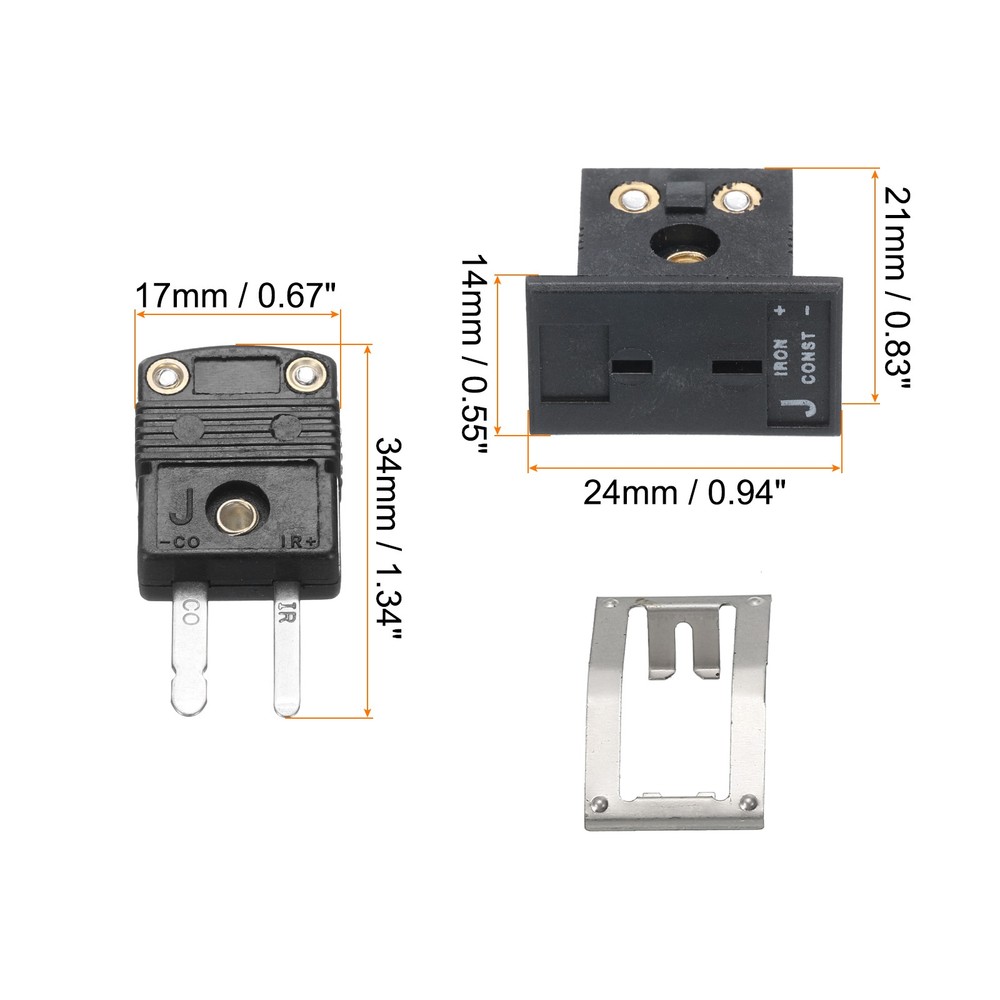 J Type Thermocouple Connectors Male Plug with Panel Mount Socket Black 3 Set