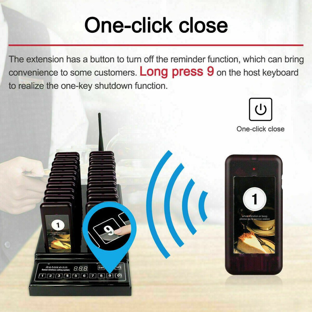 Retekess T112 Wireless Paging Queuing Calling System Restaurant 30 Coaster Bar